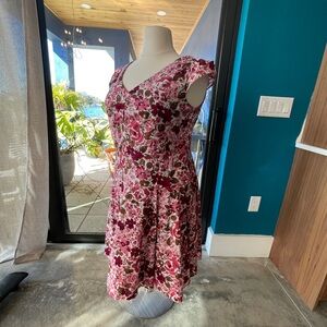 dressbarn Pink and Red Floral Midi Dress